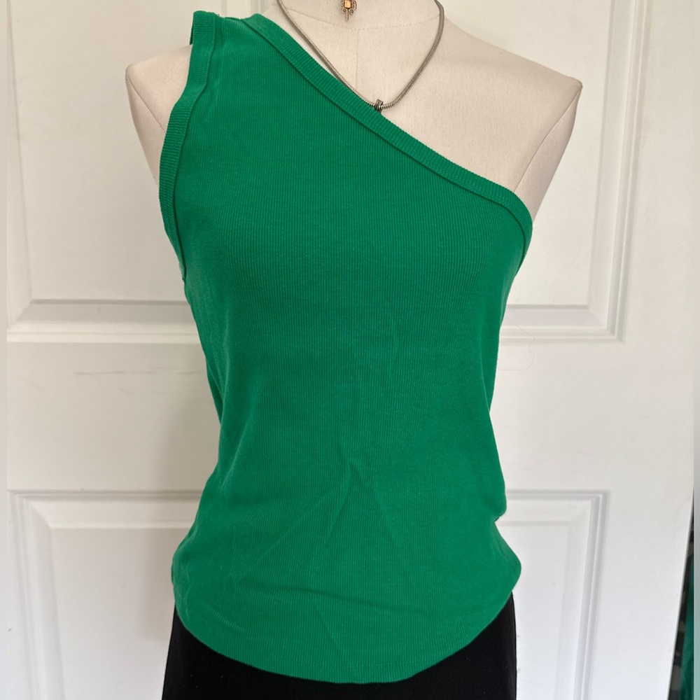 Pilcro One-Shoulder Ribbed Tank Top - Green NWOT